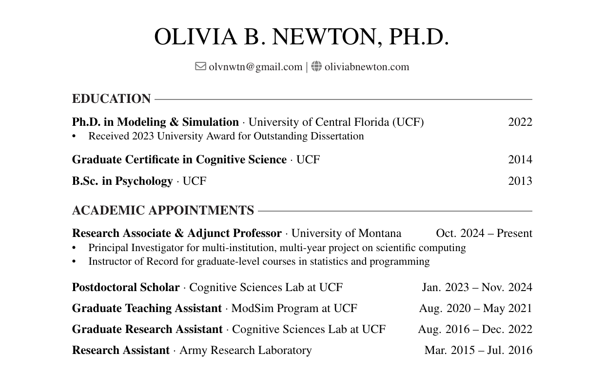First page of CV