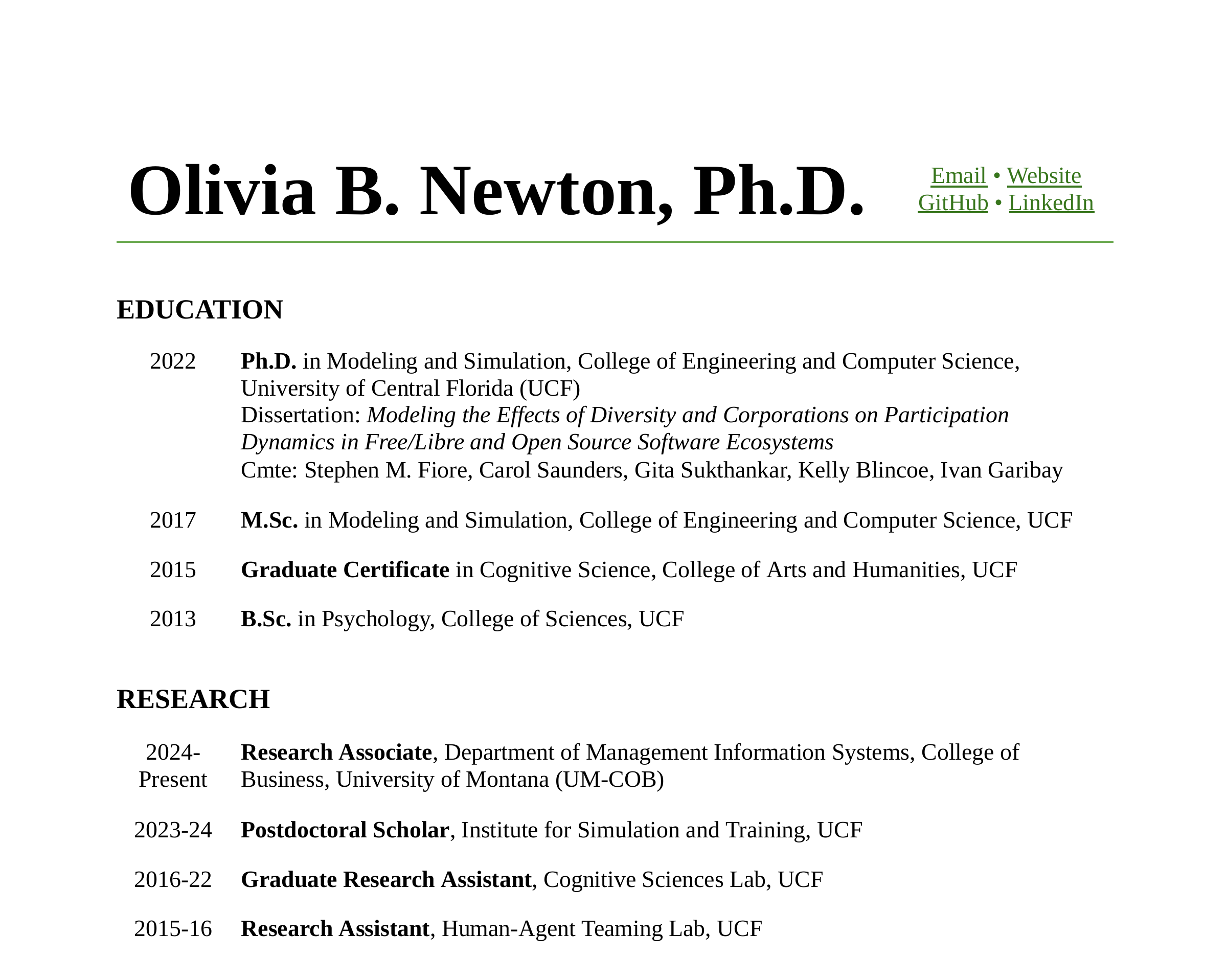 First page of CV